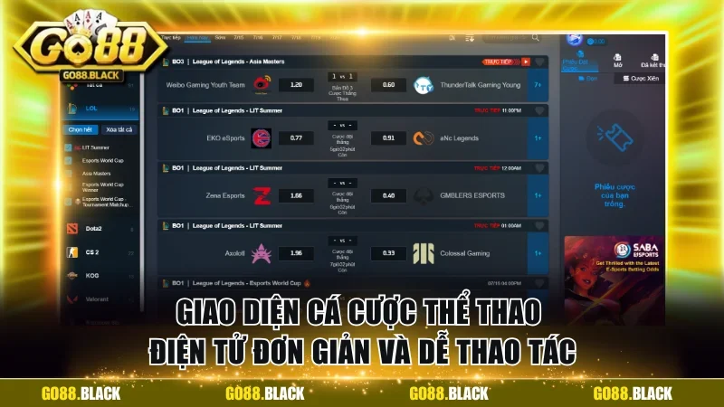 Giao diện cá cược thể thao điện tử đơn giản và dễ thao tác